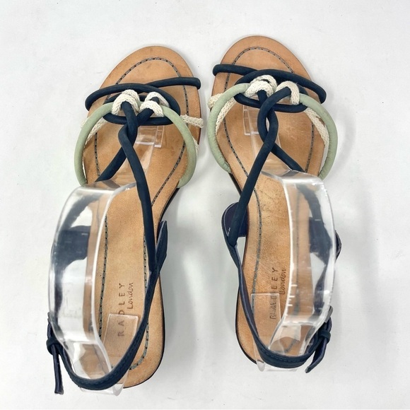 Radley London Navy Braided Leather Tube Strap Mini Wedge Sandals Size 41 - Picture 6 of 10